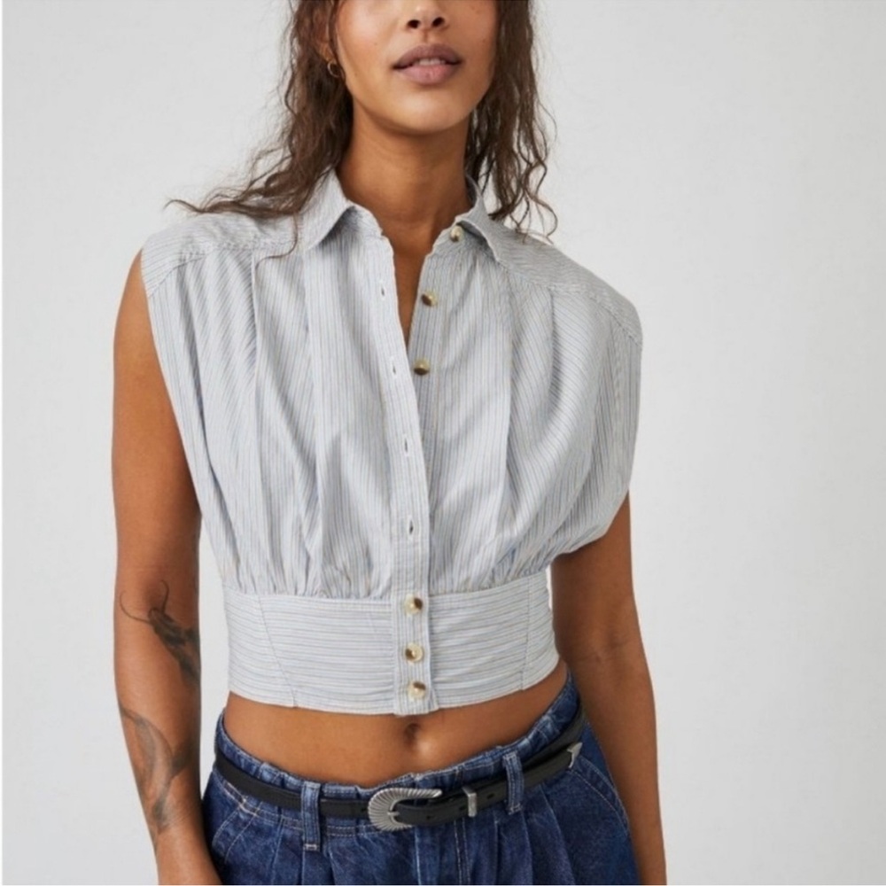 Free People Cassie stripe button front top